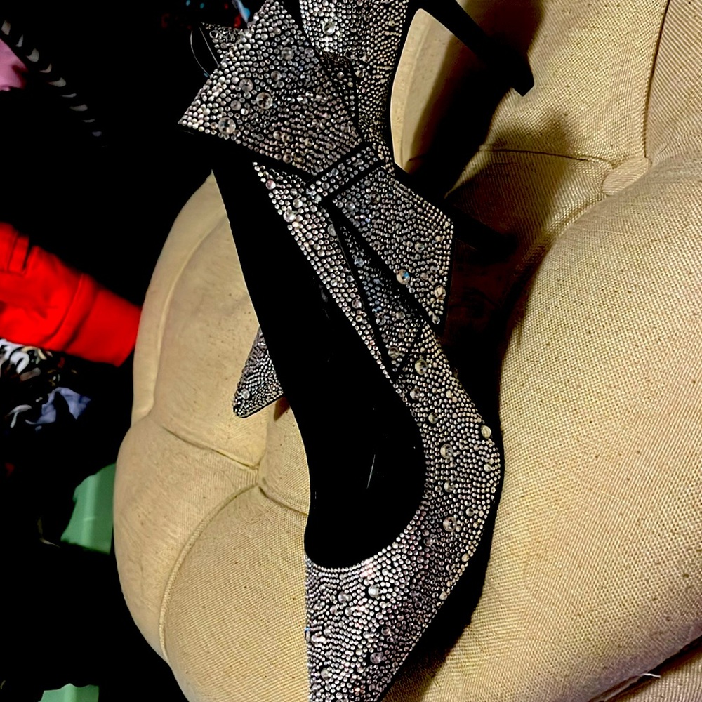 Inc black and silver sequins high heels